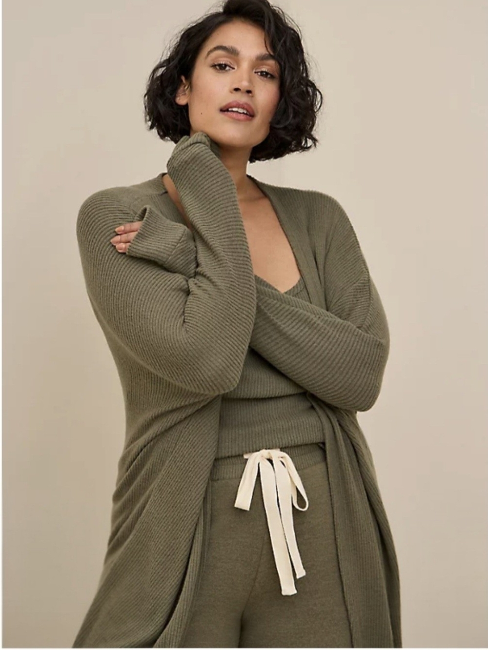 Torrid Super Soft Plush Rib Lounge Cocoon Cardigan- Dusty Olive